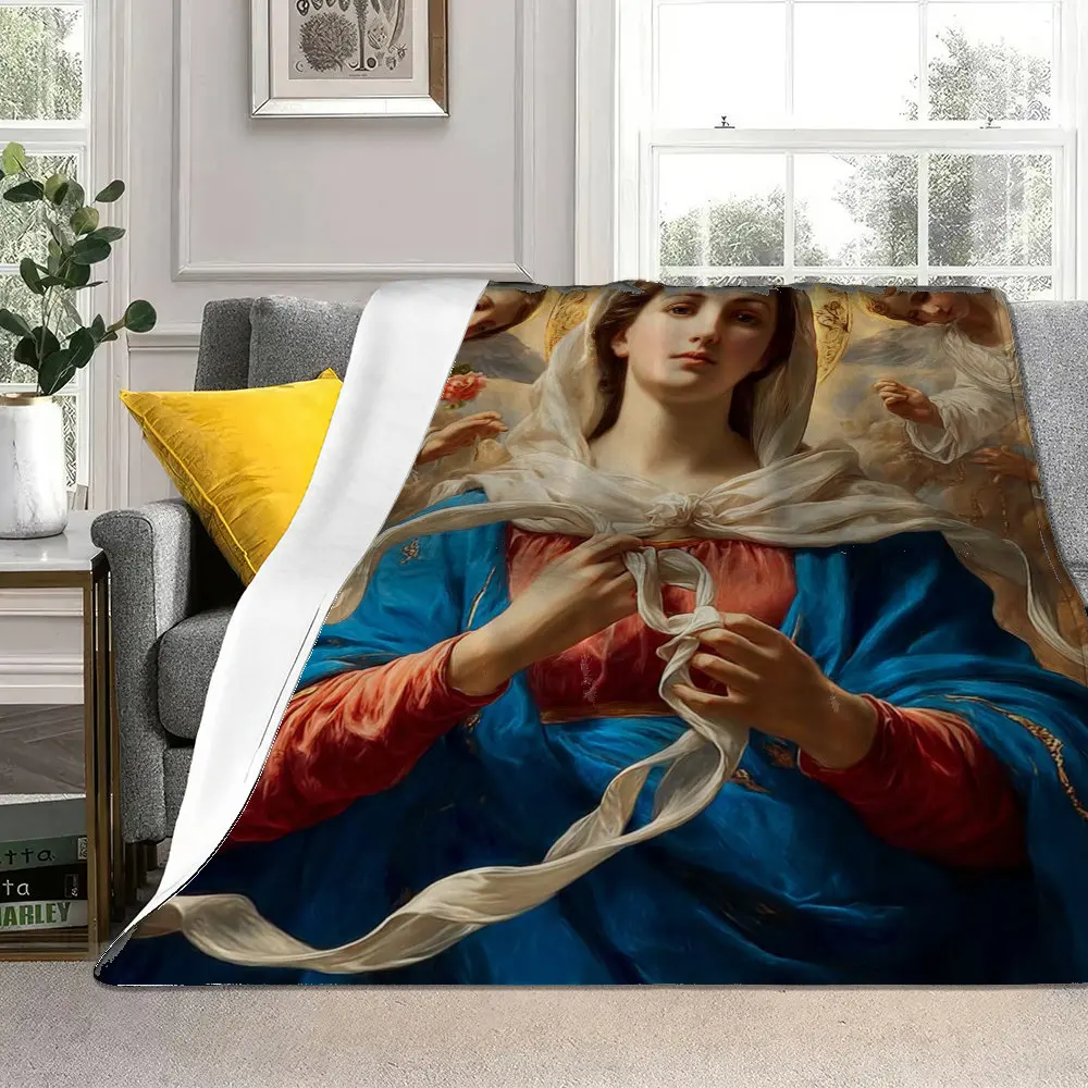 Pattern of the Virgin Mary Flannel printed blanket suitable for all seasons suitable for living room office sofa and travel