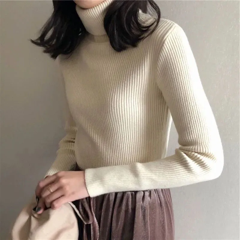 

Zoki Autumn Warm Women Turtle Neck Sweater Korean Solid Slim Basic Long Sleeve Pullover Fashion O Neck Female Knitted Jumper