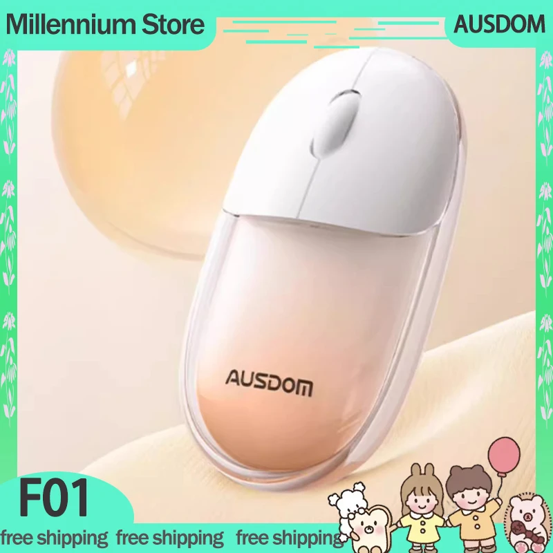 AUSDOM F01 Mouse 2Mode 2.4G Wireless Bluetooth Mouse Ice Beetle Mouse RGB Customized Mouse Pc Accessories Gamer Mice Girl Gift