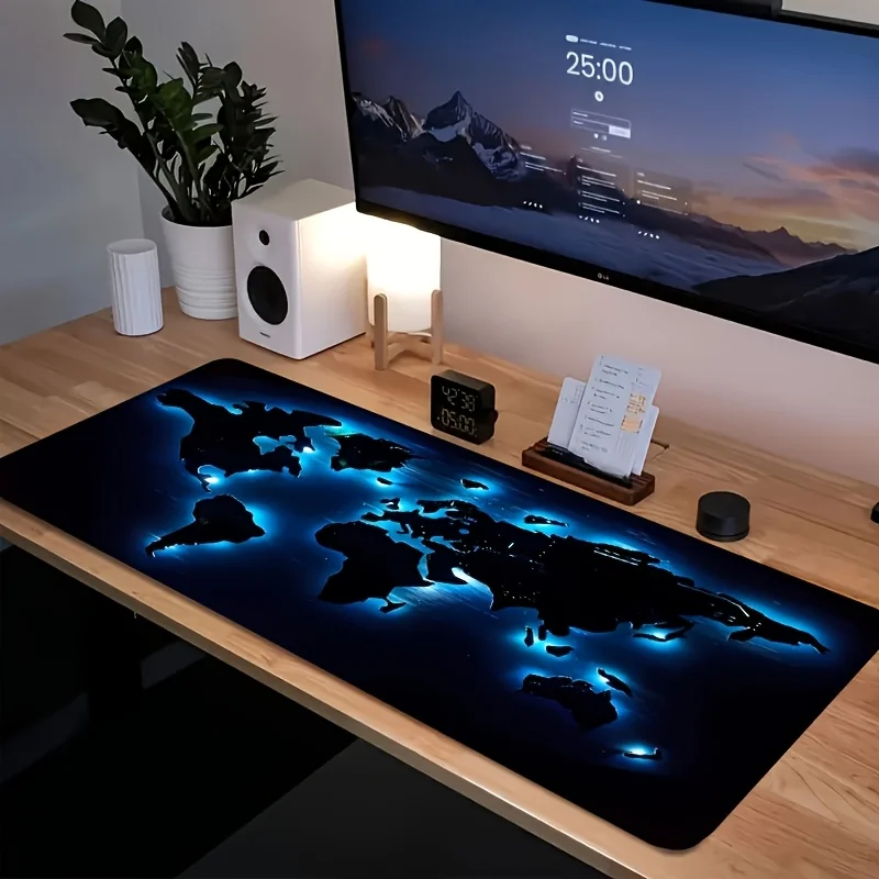 Large Blue Glow in The Dark World Map Mouse Pad Rubber Desk Mat Table Pad Accessories Decoration Mouse Mat 900x400 Office Things