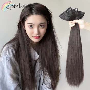 วิกผมชิ้นผู้หญิงชิ้นเดียว 24 นิ้ว 26 นิ้วสามชิ้นสีดํายาวตรงวิกผมสําหรับทุกวันสังเคราะห์คลิปในส่วนขยาย