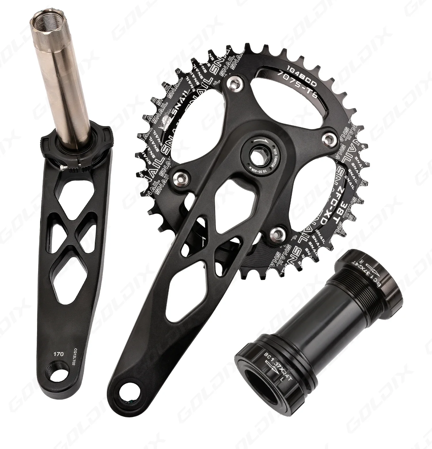 GOLDIX Hochfeste Fahrradkurbelgarnitur aus geschmiedeter Aluminiumlegierung, 104BCD, schmal-breites Kettenblatt, 170 mm Länge, für Mountainbikes. – Detail 12
