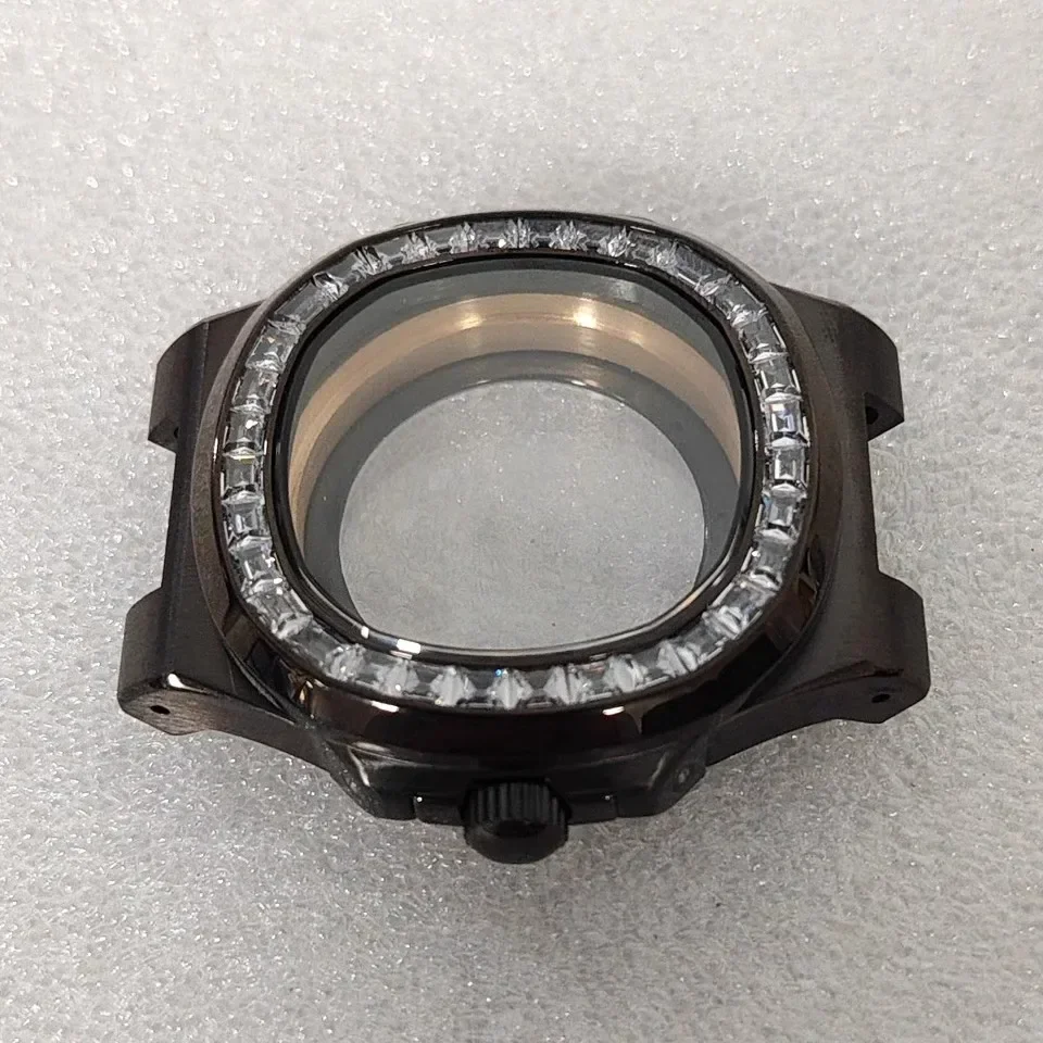 New Watch Accessories 41mm Case with Diamonds PP Nautilus Black Case + Strap with NH35 NH36 Movement for 30.5mm Dial