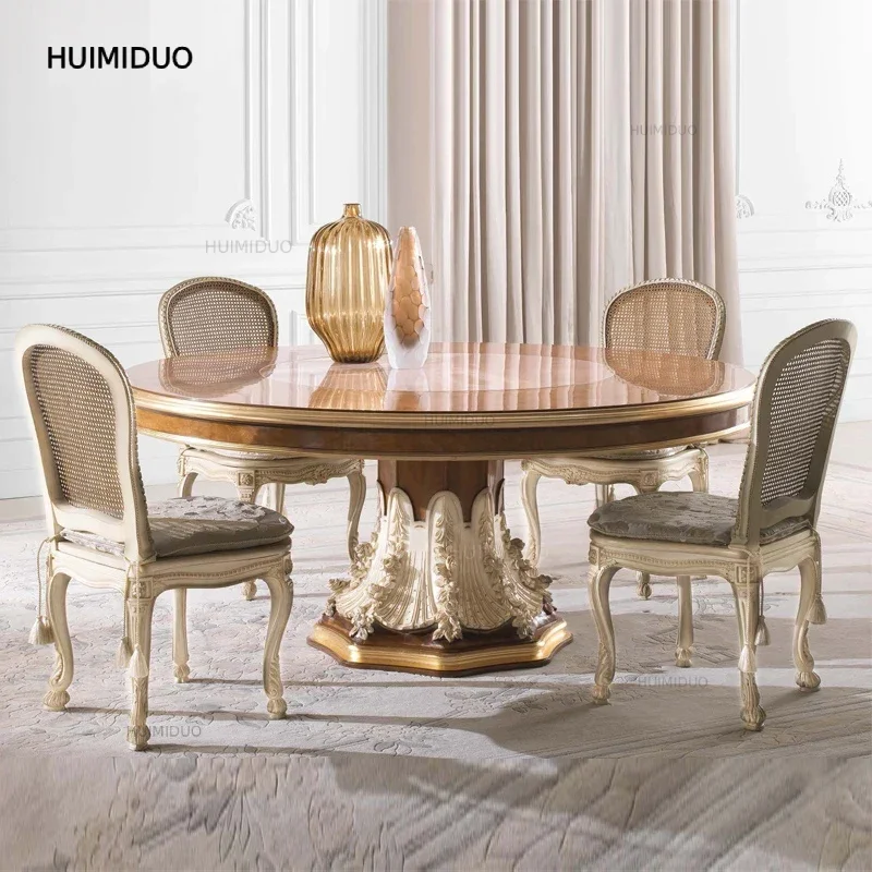Italian Design Dining Room Furniture Classic French Luxury 8 Dining Chairs Antique Round Table for Dining Room Sets