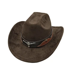 Cow Head Belt Suede Leather 7.5CM Western Cowboy Fedora Hat Women's Men's Church Jazz Hat Fashion Travel Party Hat Denim Hat