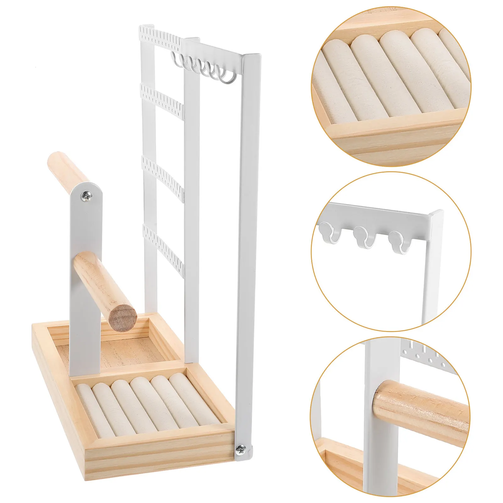 

Деревянная подставка-органайзер для украшений: стильный держатель для ожерелий, браслетов и колец, демонстрационная витрина для девочек, подарок на свадьбу или день рождения, компактный.