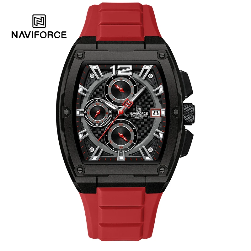 NAVIFORCE Men Watches Quartz Chronograph Date Display Luminous Waterproof Silicone Band Male Fashion Daily Wear Sport Wristwatch