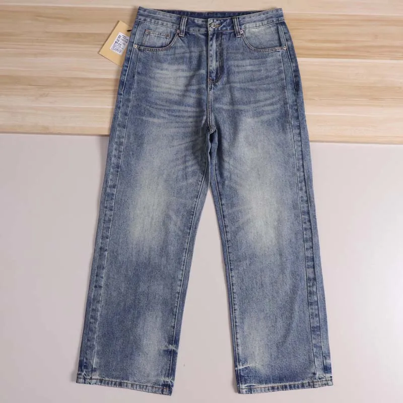 

Retro Waed American Casual Cool Men's Loose Straight Leg Jeans High Street Commute Versatile Long Trousers Trendy