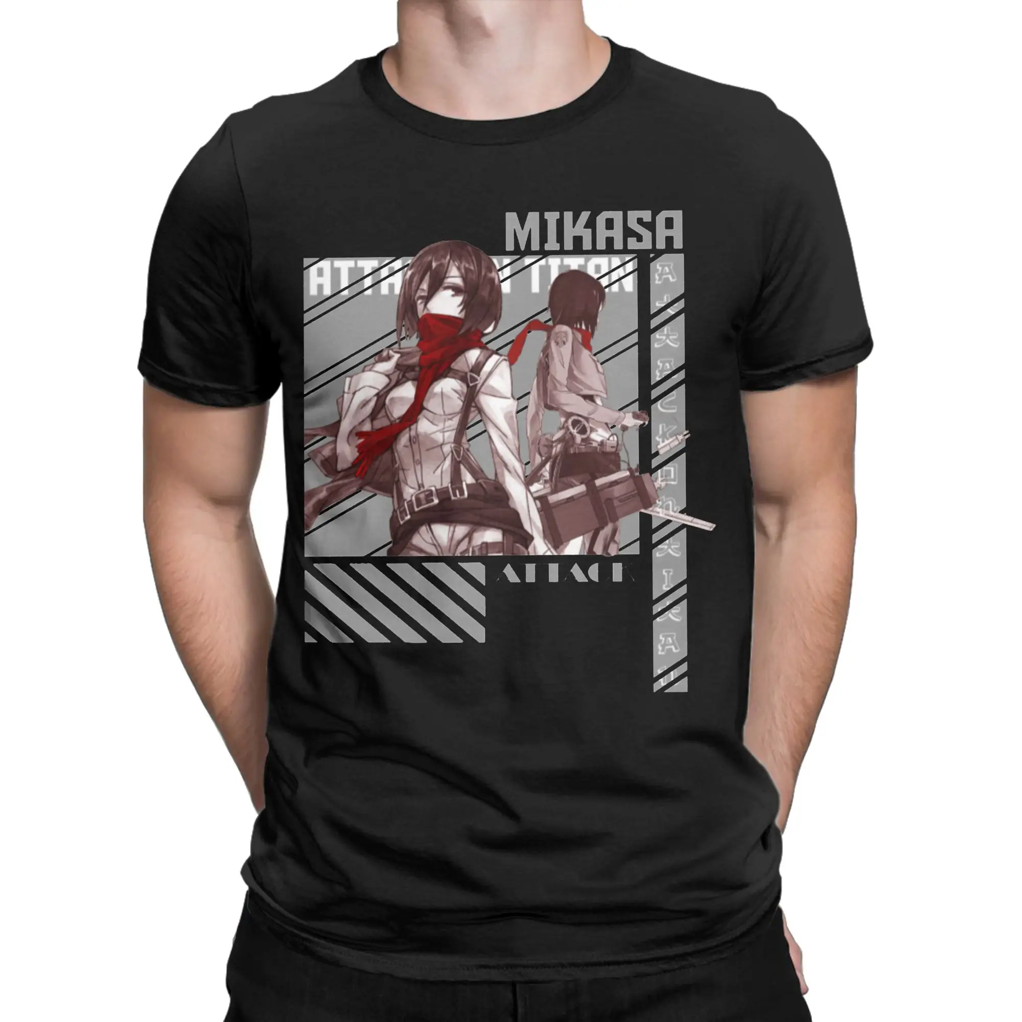 Men Attack On Titan Mikasa T Shirts Shingeki no Kyojin Cotton Tops Vintage Short Sleeve Crewneck Tees Graphic T-Shirt