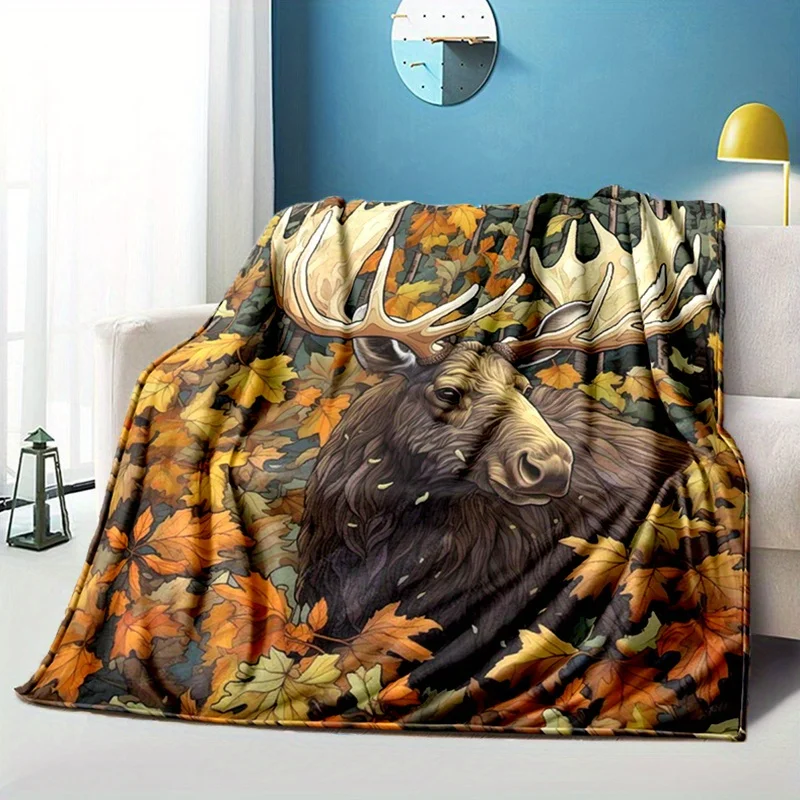 

Autumn Moose Blanket, Soft Cozy Throw with Vibrant Fall Leaves Design, Perfect Gift for Nature Lovers and Home Decor Enthusiasts