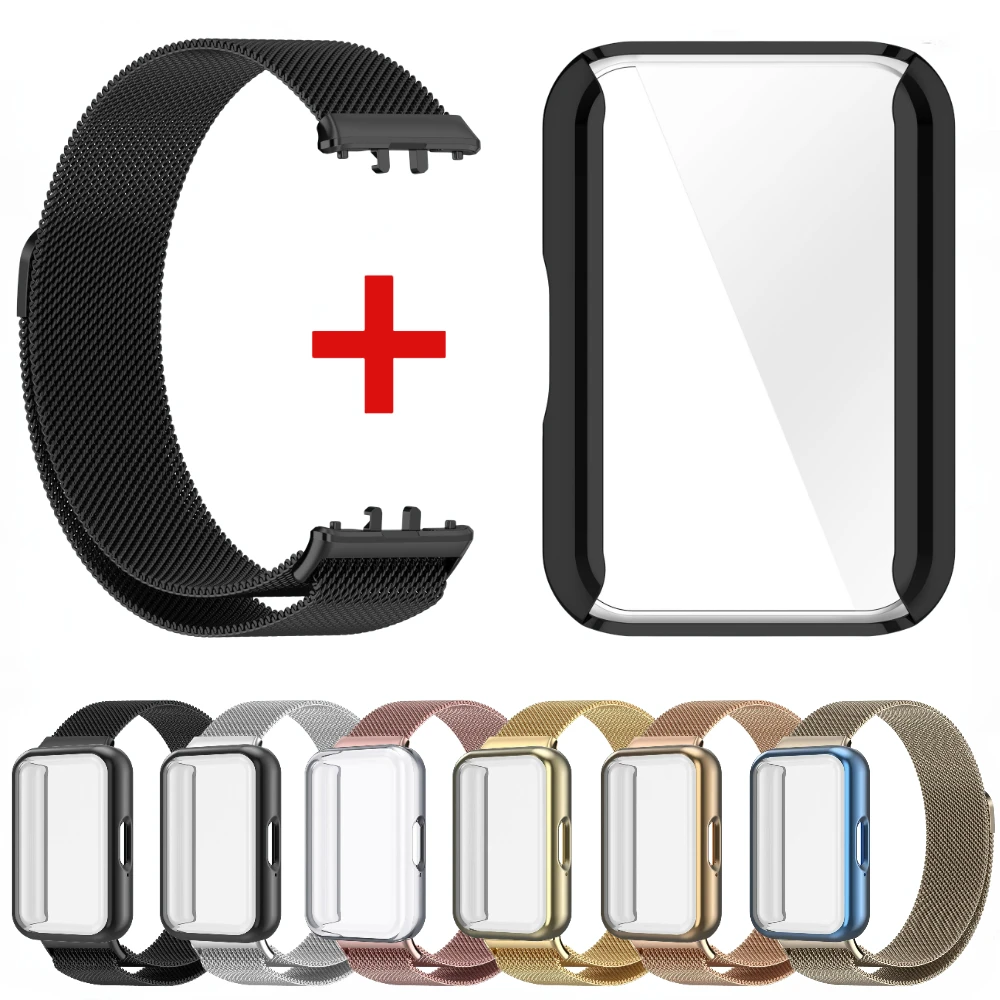 

Strap+Case for Samsung Galaxy Fit 3 SM-R390 Milanese Metal Bracelet for Samsung Galaxy Fit 3 Smart Watch TPU Protective Cover