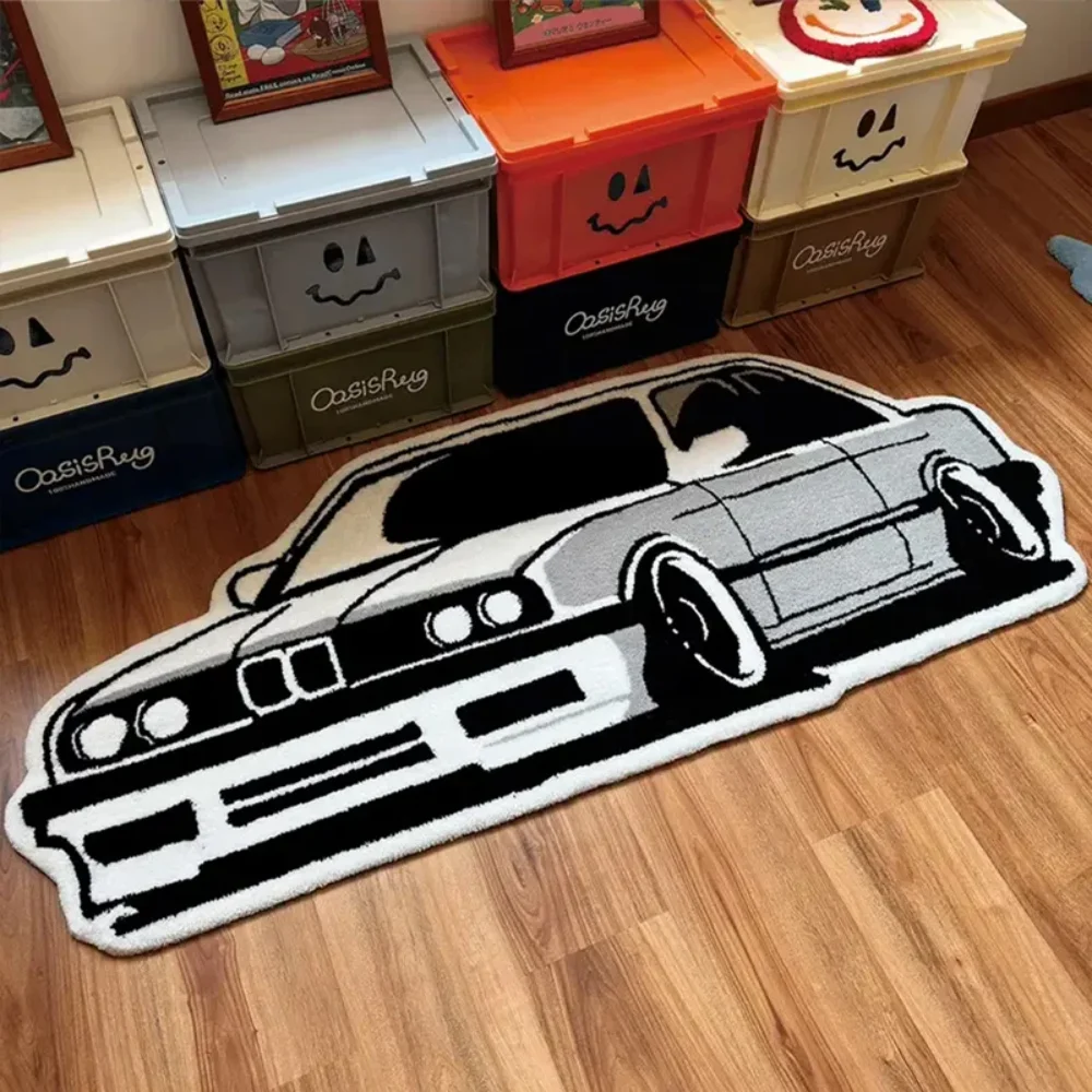 VIKAMA Creative Car-Shaped Rug Soft, Warm and Non-Slip Bedroom Entrance Mat Bedside Rug Living Room Sofa Rug Home Decor