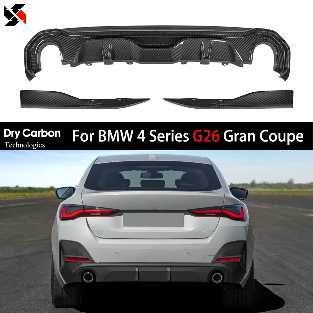 For BMW 4 Series Gran Coupe G26 420i 430i 2021-IN 3PCS Dry Carbon Rear Lip Bumper Diffuser Lips Splitters Glossy Car Accessories