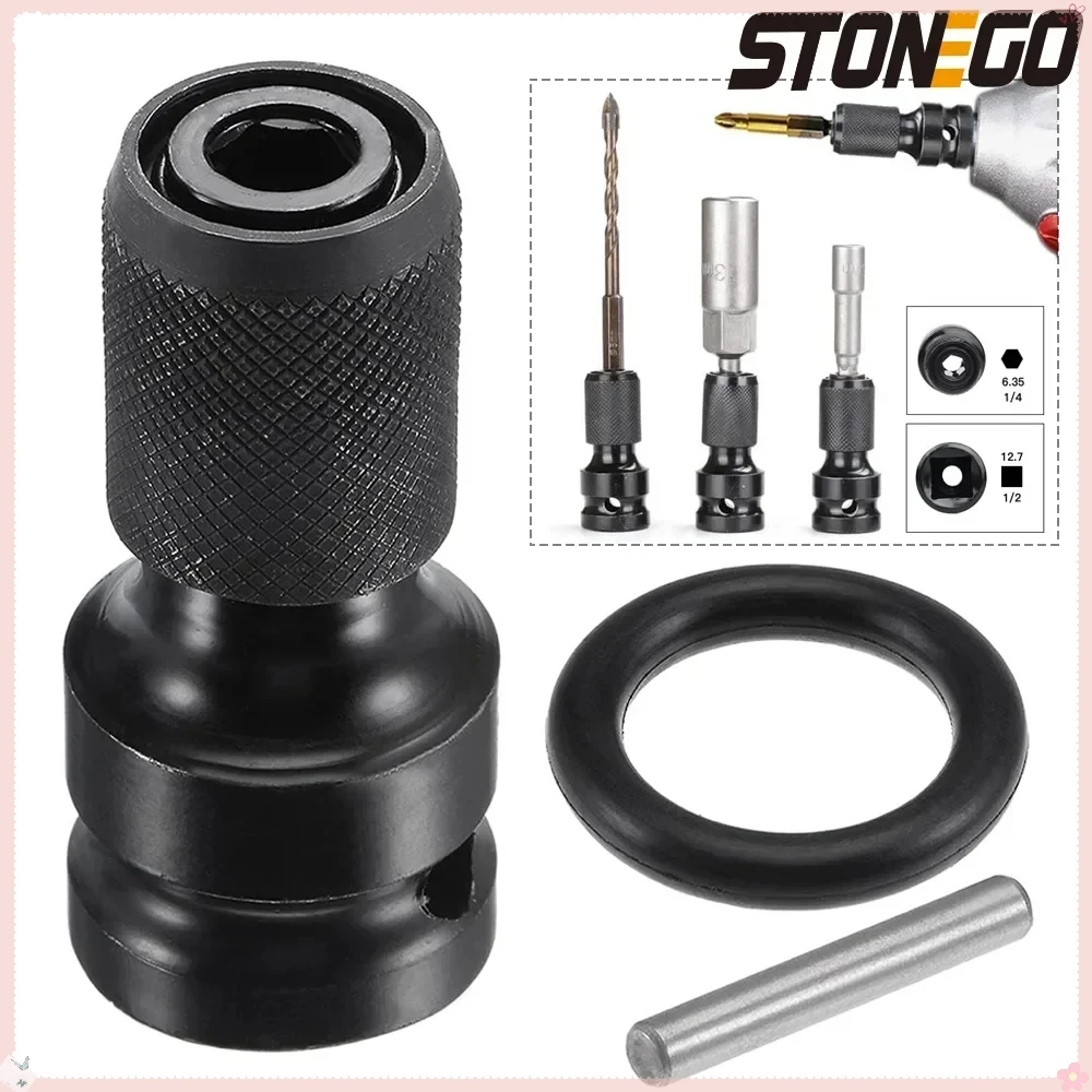 STONEGO 1PC 1/2 inch Square Drive to 1/4 inch Hex Socket Adapter Converter for Impact Air and Electric Wrench