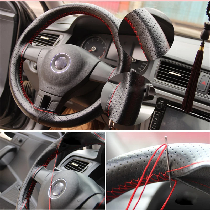 Braid On leather Steering Wheel Cover for FIAT JUNTO abarth 500 stilo ducato palio bravo