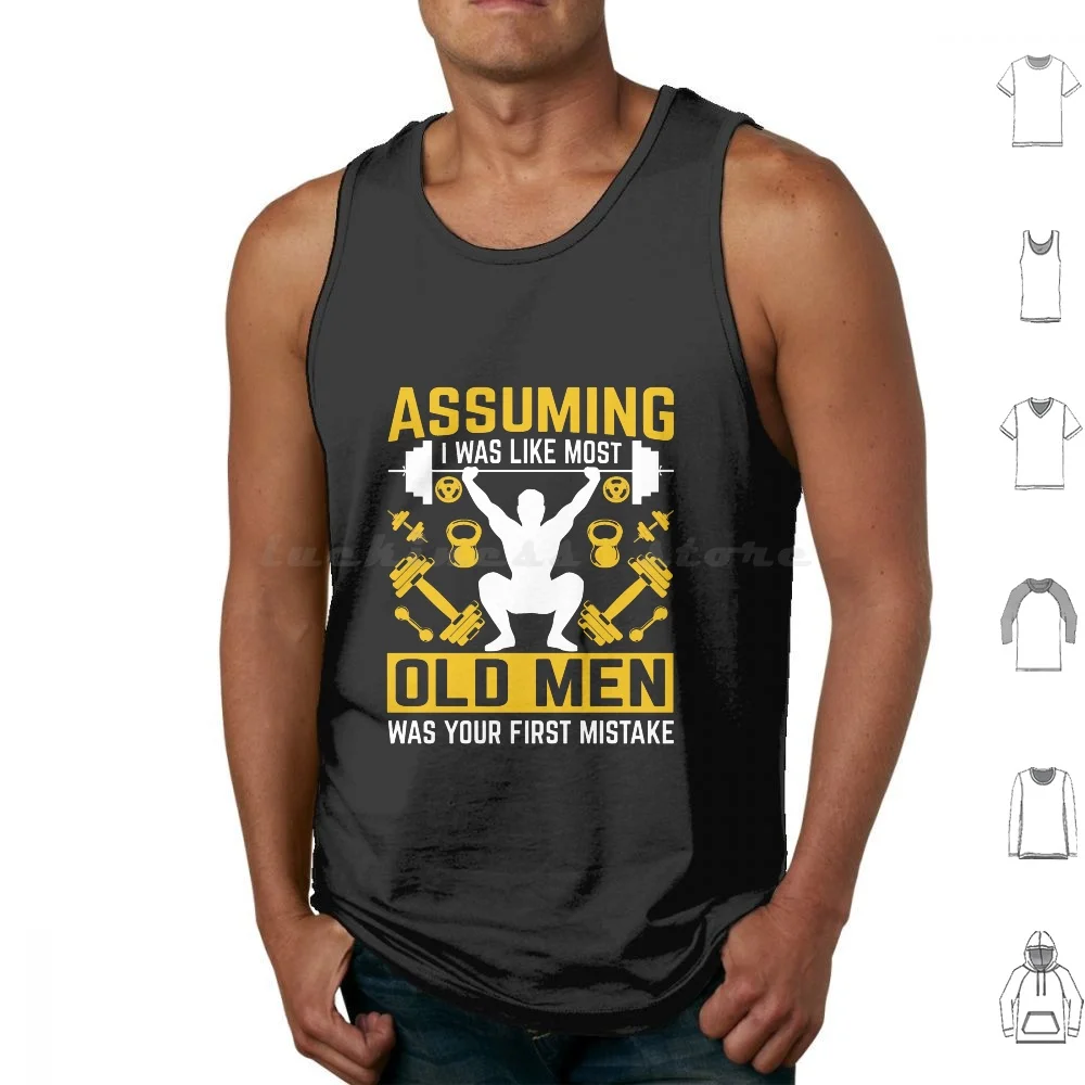 Funny Weightlifting Grandpa Old Man Weightlifter Fitness Tank Tops Vest Sleeveless Powerlifting Sport Fitness Workout