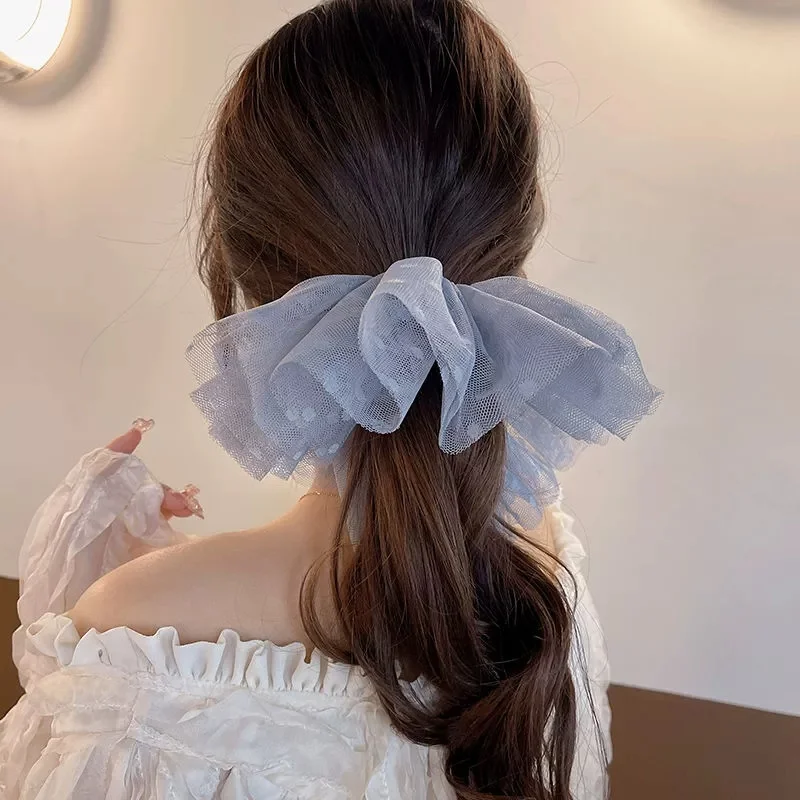 

1pc Colorful French Scrunchies Polka Dot Flower Headband Large Lace Fairy Hair Rope Hairband Hair Accessories for Women Girls