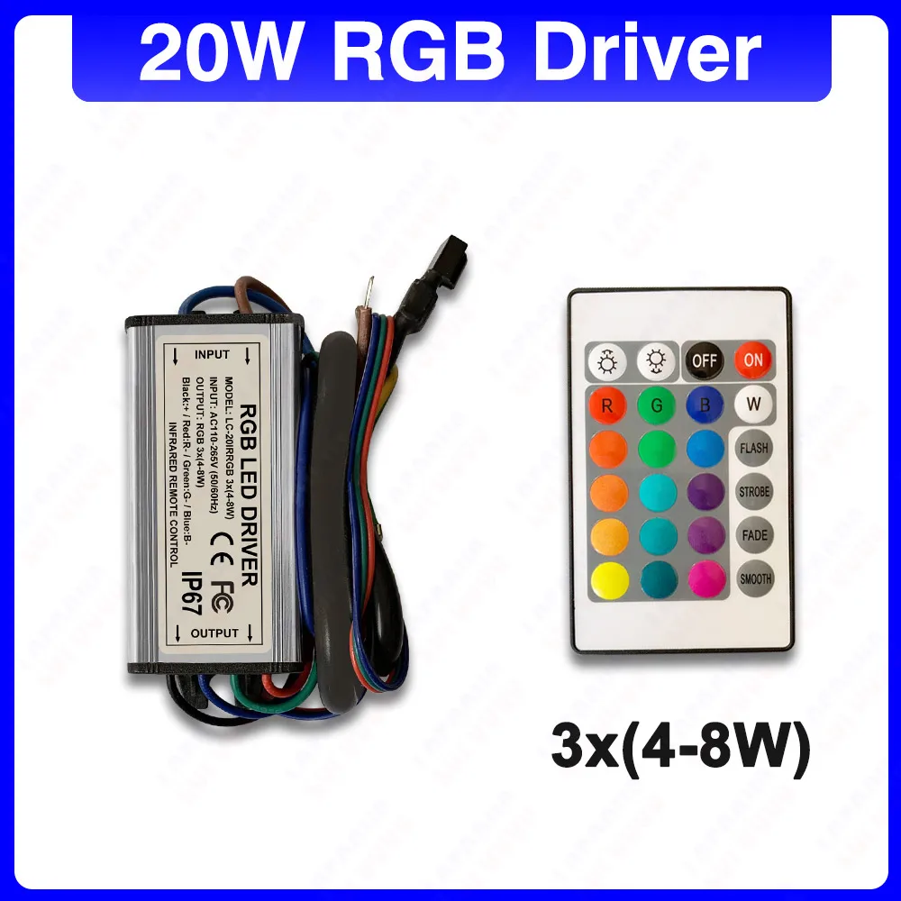 10W 20W 30W 50W 100W RGB LED Driver Waterproof IP67 Power Supply Adapter Transformer Infrared Remote Control AC85-265V