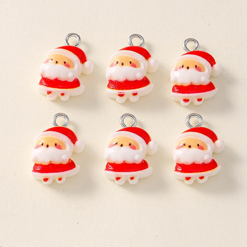 10 Stück niedliche Weihnachtsanhänger aus Kunstharz mit Weihnachtsmann, Rentier und Baum für die Herstellung von Halsketten, Ohrringen, DIY-Bastelarbeiten und Schmuckzubehör – Detail 10
