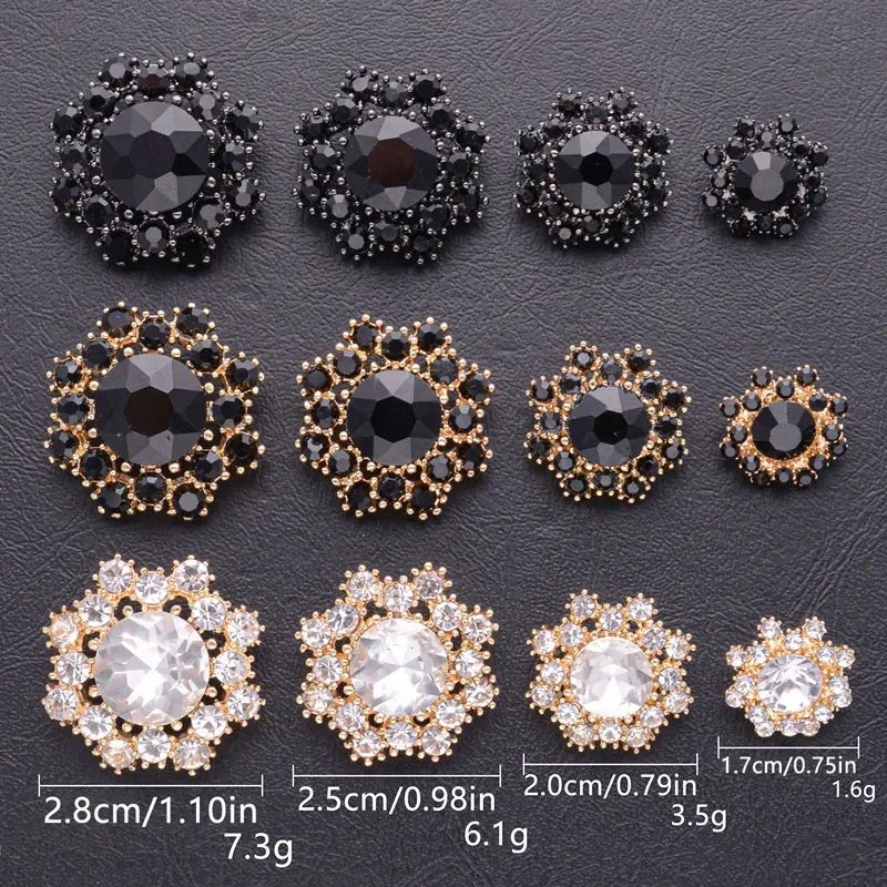 4pcs Gold/Black Metal Plating Hollow Out Rhinestone Flower-Shape Sewing Buttons For Clothing Decorative DIY Jewelry Accessories