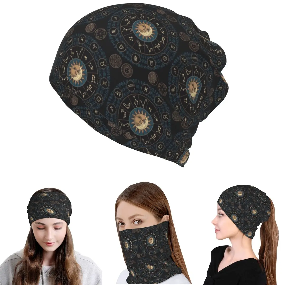 Horoscope Wheel With Zodiac Signs Bandana Neck Gaiter Wrap Mask Scarf Multifunction Face Mask Beanies Hat Unisex All Season