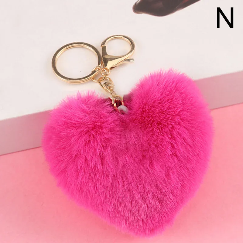 Regenbogen-Plüschball-Schlüsselanhänger, großes Herz, Pompom-Schlüsselanhänger für Frauen, Auto, Tasche, Anhänger, Modeschmuck, flauschige Liebe, Pompons, Schlüsselanhänger – Detail 4