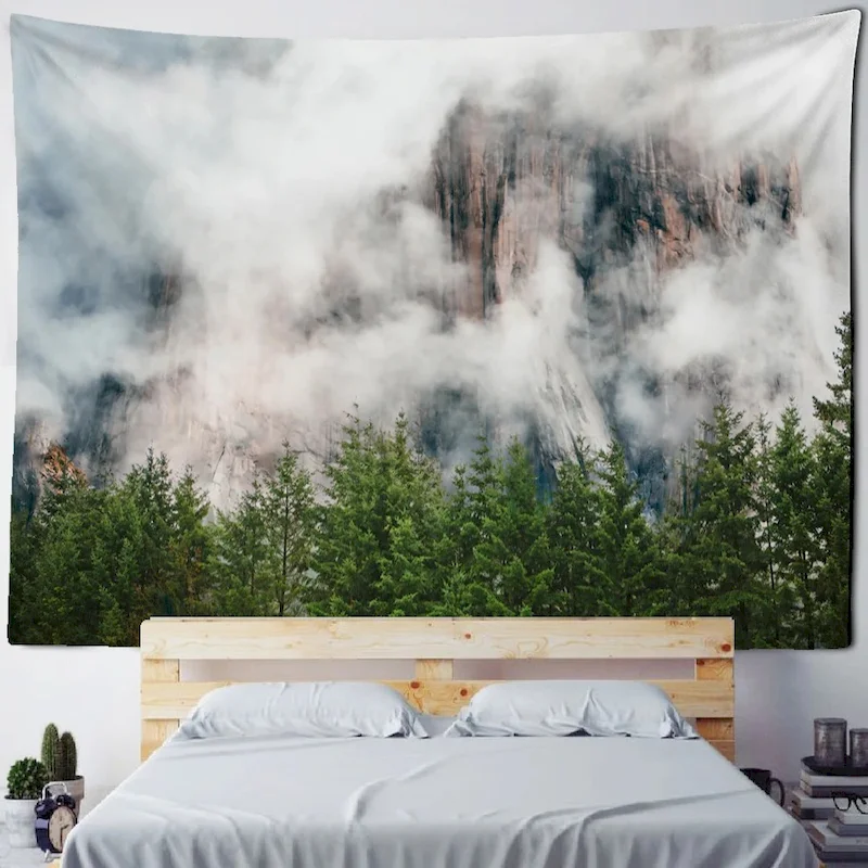 VIKAMA Misty Cliff Mountain Tapestry Natural Landscape Wall Hanging Bedroom Living Room Background Cloth Home Wall Decoration