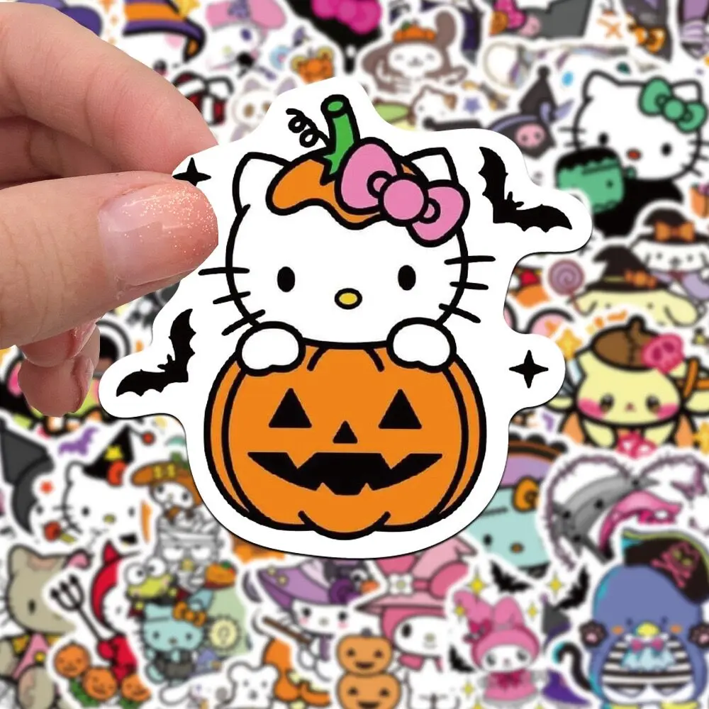 10/52PCS Cute Halloween Cartoon Sanrio Stickers Toys Funny Hello Kitty Decals DIY Waterproof Phone Fridge Suitcase Stationery