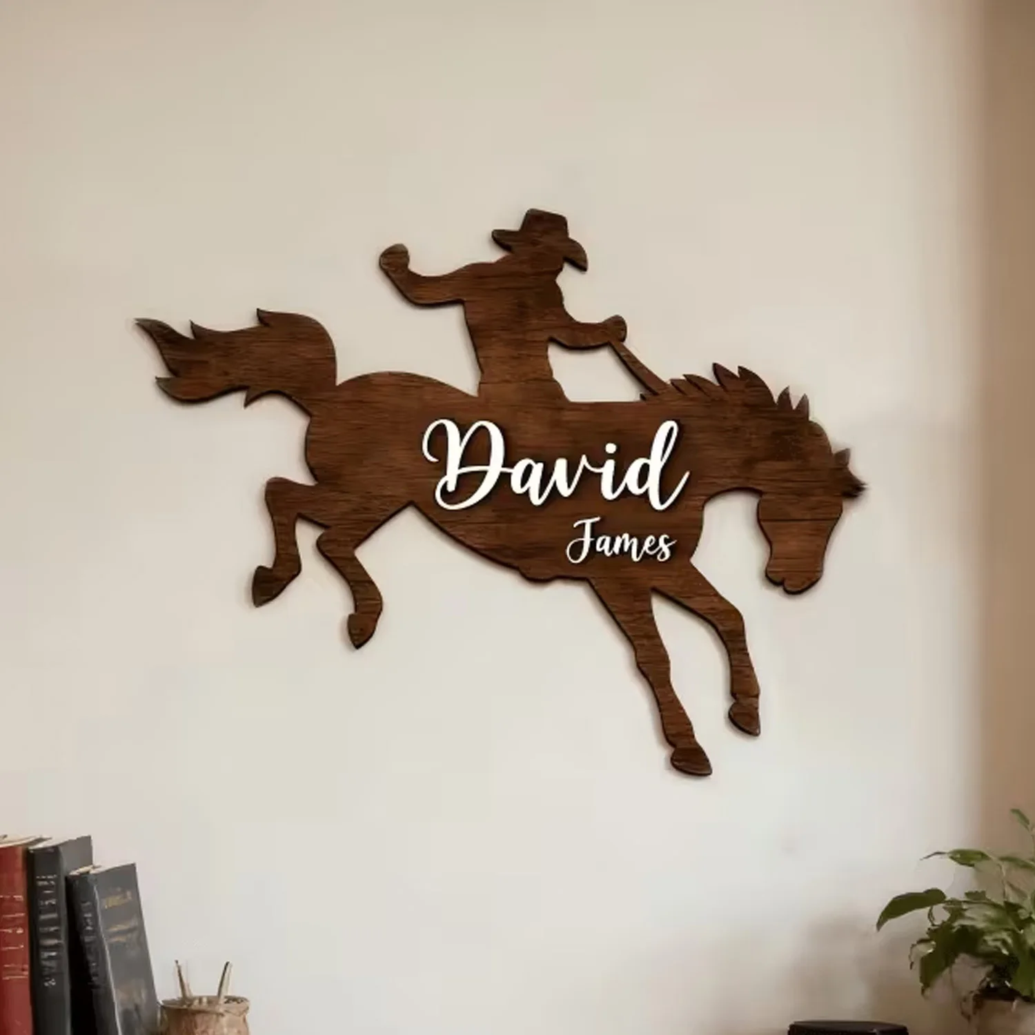 1pc Personalized Wooden Name Logo, Customized Name, Wooden Cowboy Horse, Retro Style Home Decoration for Rural Western Farmhouse