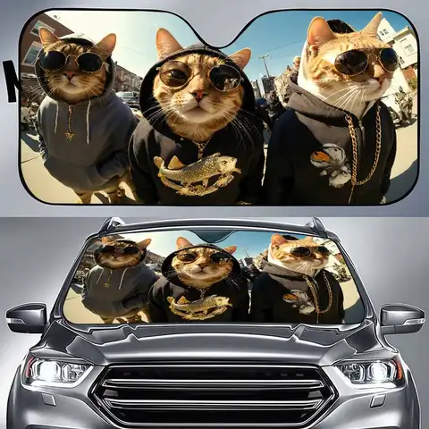 Gangsta Cats 자동차 차양 앞 유리 바이저 앞 유리 열 반사판 자동차 인테리어 보호
