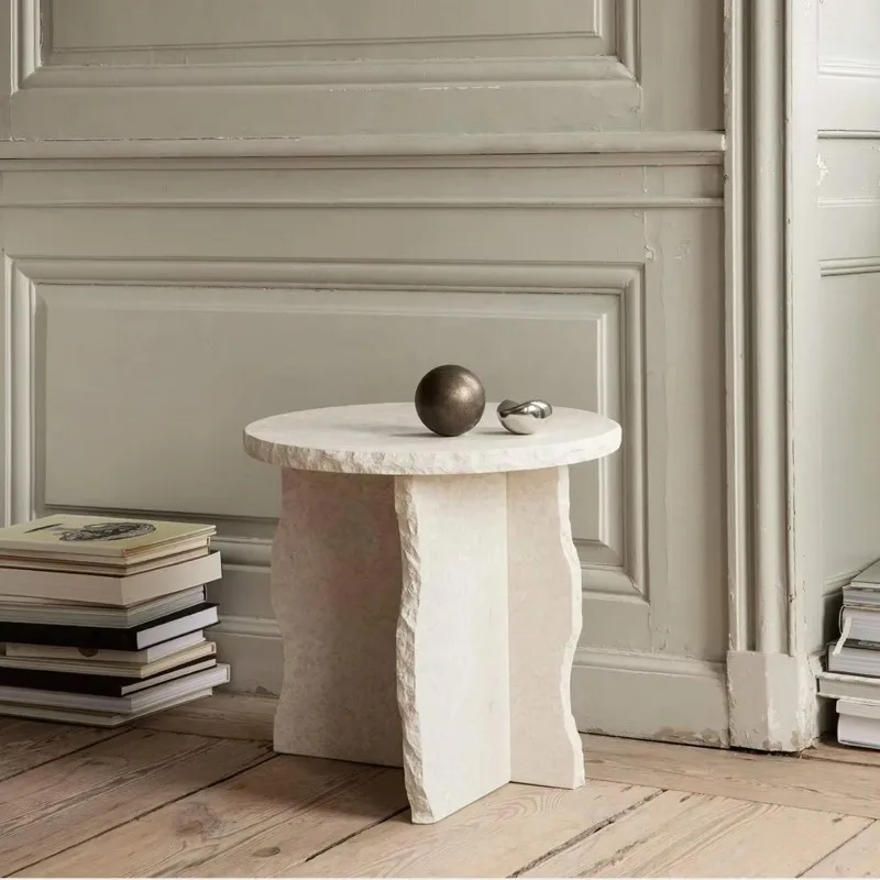 Scandinavian style modern design luxury limestone coffee table countertop base retractable convertible living room furniture