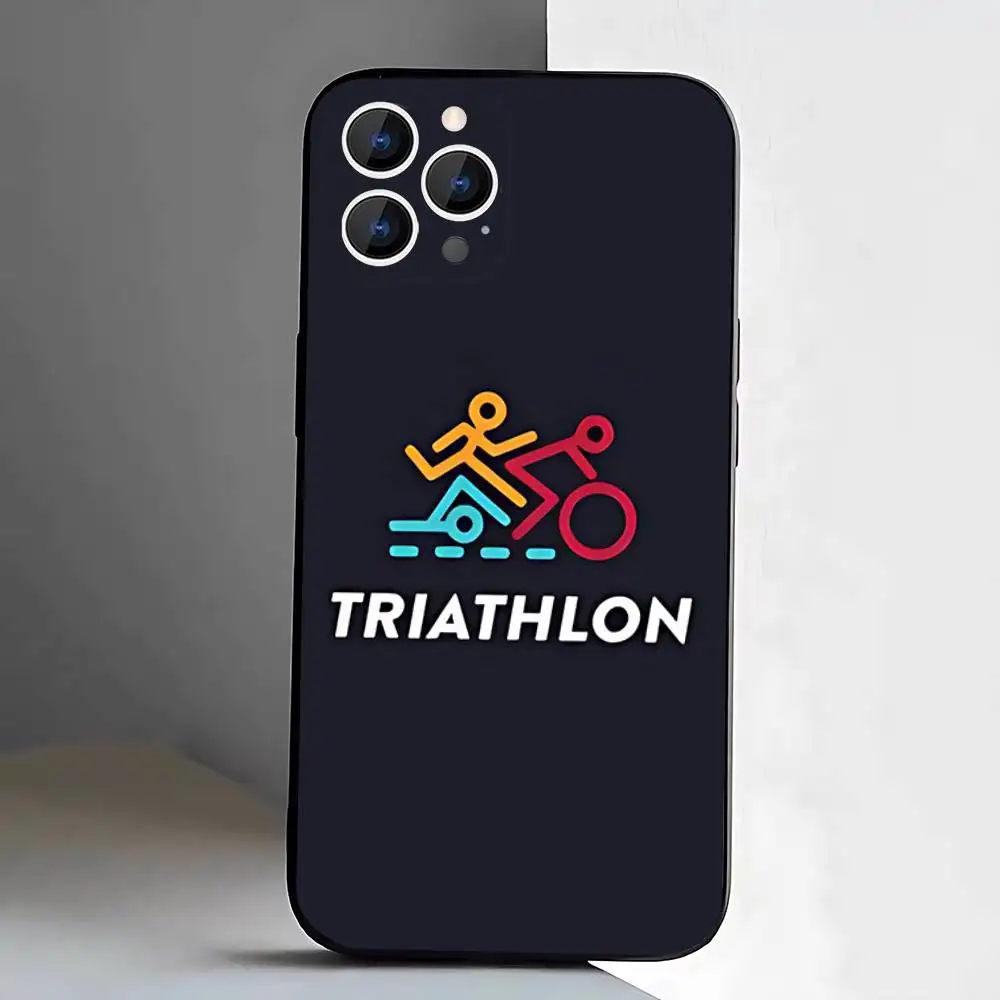 Triathlon Swim Bike Run  Case For iPhone 17,16,15,14,13,12,11 Air,Plus,Pro Max,XS,X,XR,SE,Mini,8,7,Soft Silicone Black Cover