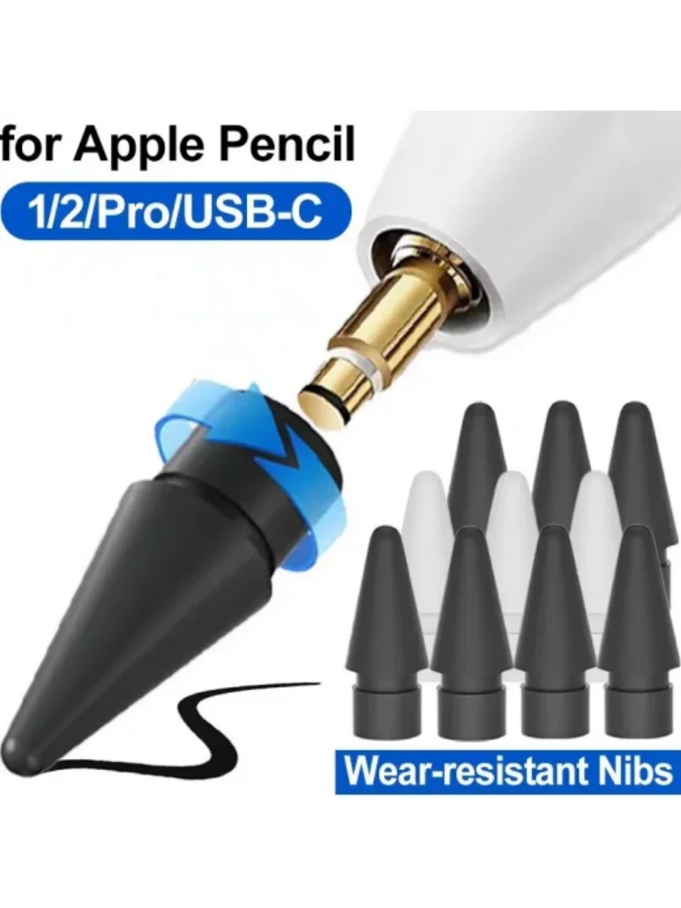 Embouts de remplacement noirs pour Apple Pencil 1ère 2e génération, pointes universelles résistantes à l'usure pour iPencil 2/1, pointe de précision