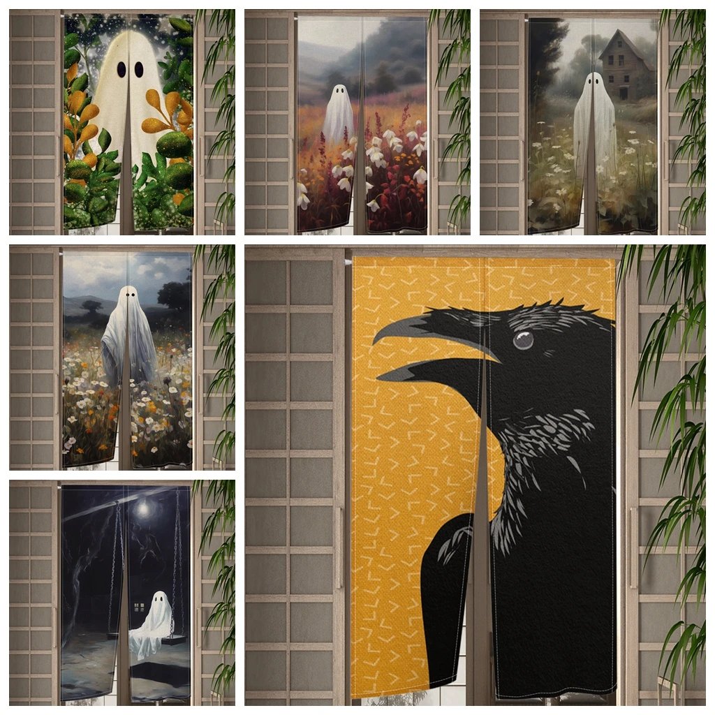 هالوين الديكور الكتان ستائر الباب اليابانية شبح الغراب غرفة الطعام التقسيم المنزل الحمام مدخل الفيلكرو ستائر الباب #1