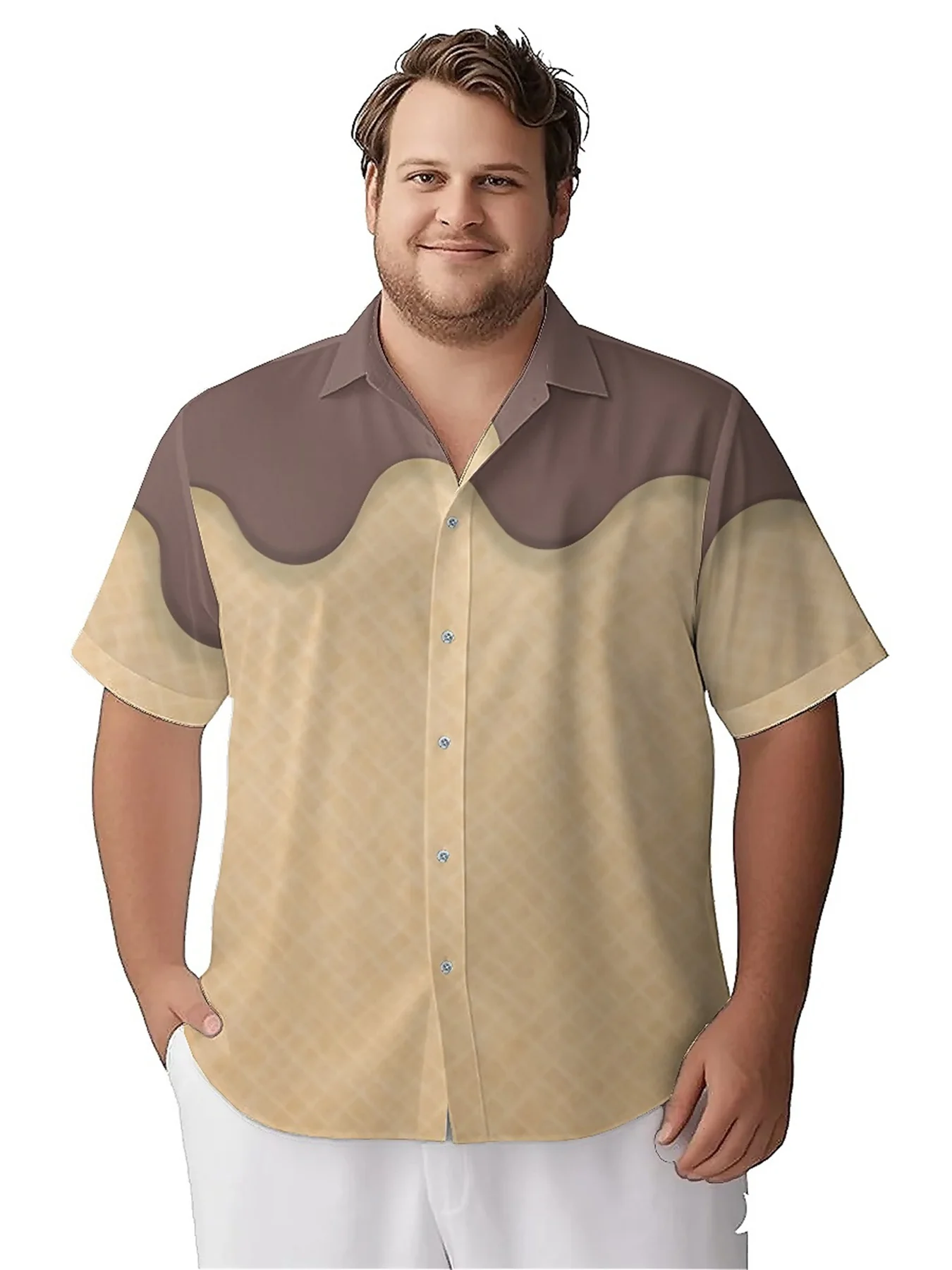 Men's Plus Size Hawaiian Shirts Sweet Chocolate Wafer pattern, Summer Casual Tops, Suitable for Outdoor and Party, Streetwear