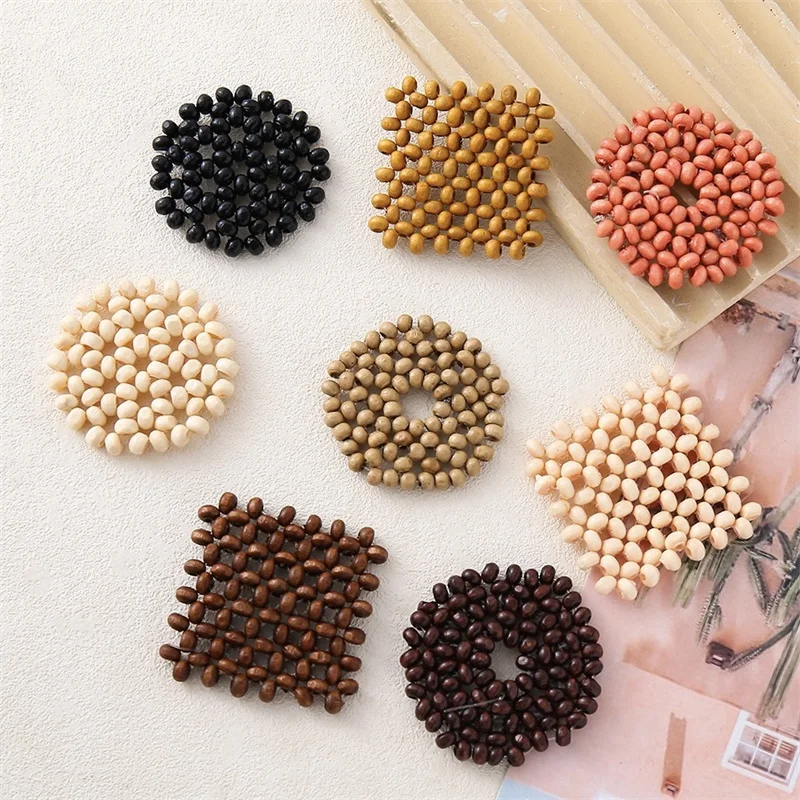 Wholesale 30pcs/lot color print geometry square rounds shape wood handmade beads diy jewelry garment accessory