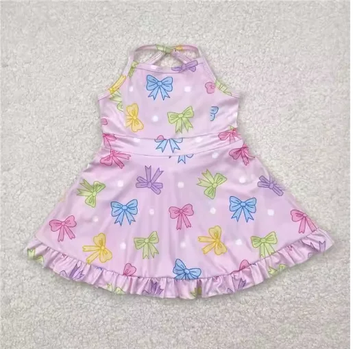 

Bow Gym Girls Activewear Set Sleeveless Strawberry Print Skort Outfit Stretchy Spandex Nylon Fabric Sporty Gym Clothes for Baby