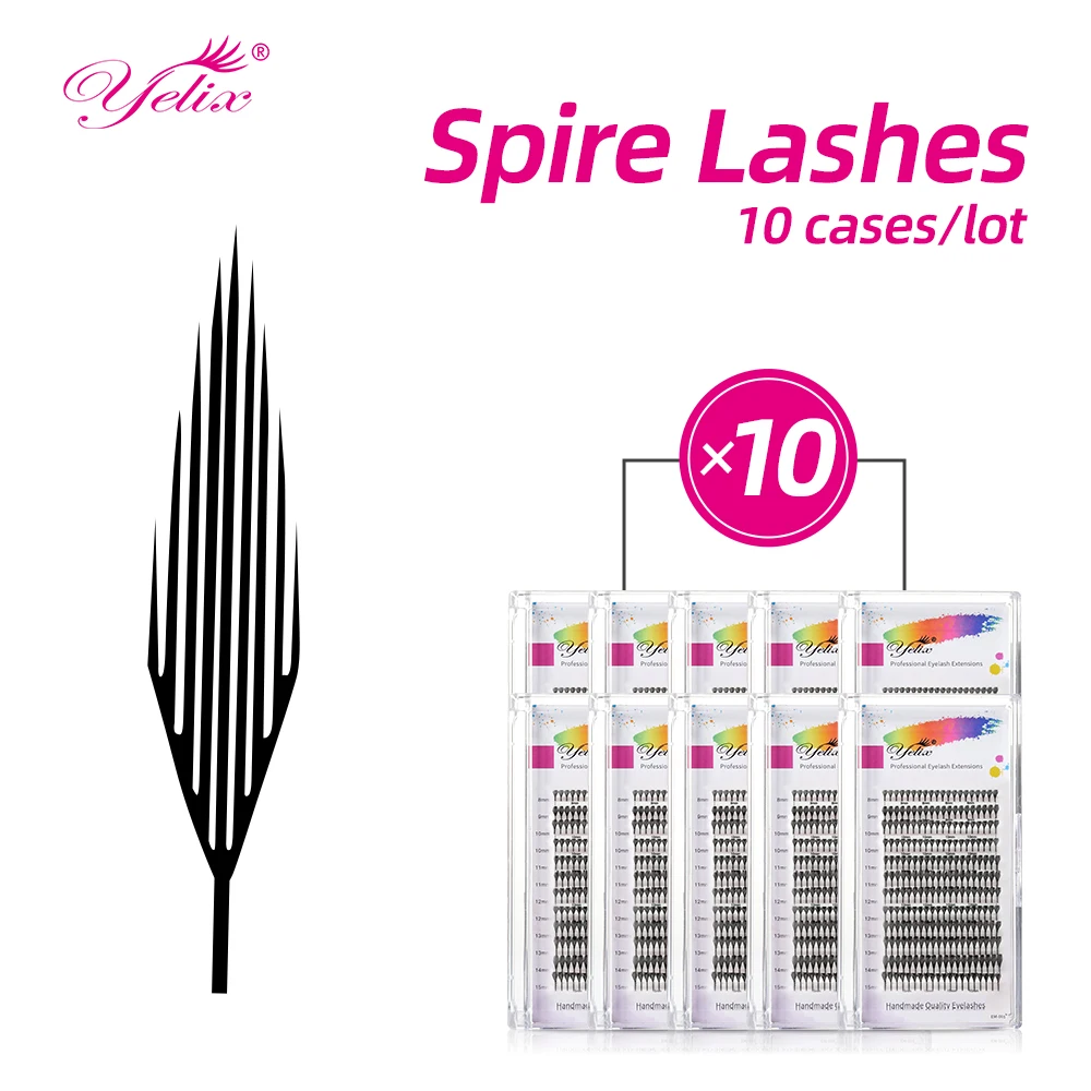 Yelix 10 fundas extensión de pestañas Spire pestañas postizas Manga de Cachemira Natural Individual pestañas cómicas súper suaves con forma de pluma