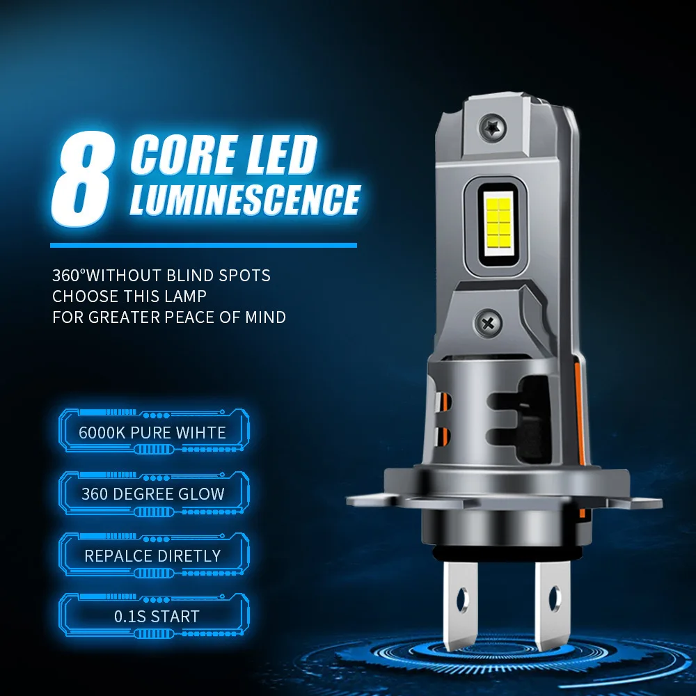 11000LM M7 H7 LED Headlight Bulb Integrated All-in-One Direct Plug 8 Sides for Car Headlamp Auto Lamps 9005 Turbo Led 12V 6000K