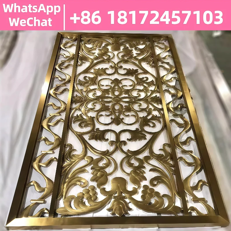 

Stainless steel partition relief new Chinese aluminum carved empty aluminum 8K mirror plating living room grille carved screen