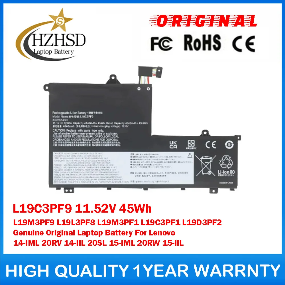 L19C3PF9 11.52V 45Wh L19M3PF9/1 L19L3PF8 L19C3PF1 L19D3PF2 Genuine Original Laptop Battery For Lenovo 14-IML 20RV 14-IIL 20SL