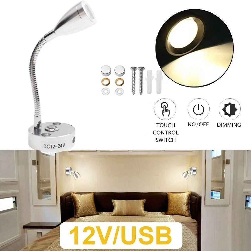 12v Aluminum Car Reading Light LED Spot Wall Light LED Reading Light For Camper Van Caravan Boat RV Touch Switch USB Lamp