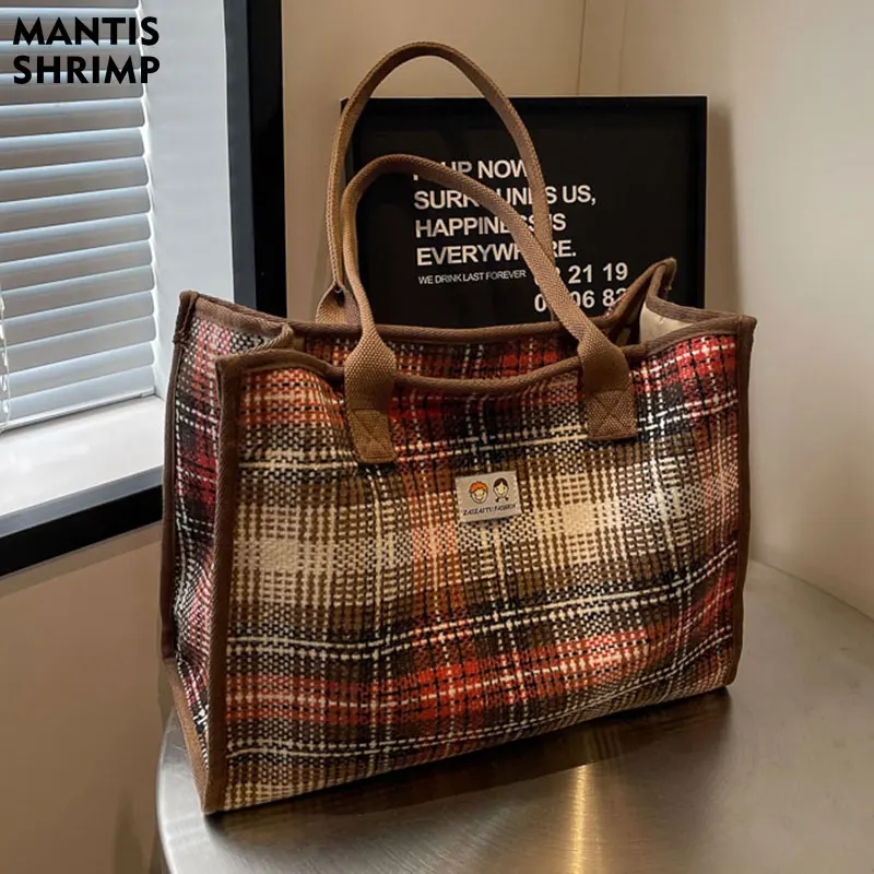 Women Bag Autumn Winter Designer Cloth Vintage Plaid Casual Tote Bag Shoulder Bags Handbags Zipper SOFT High-Capacity Totes