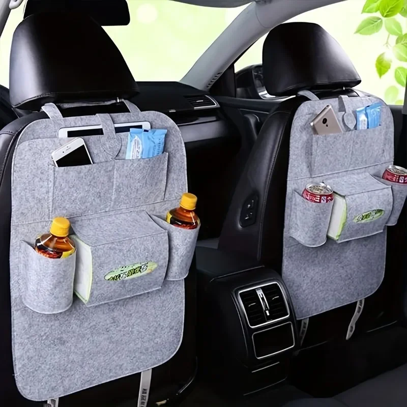 Gray Car Seat Back Storage Bag Hanging Bag Felt Cloth Car Storage Bag Back Seat Anti-Kick Paper Towel Flat Water Bottle Storage