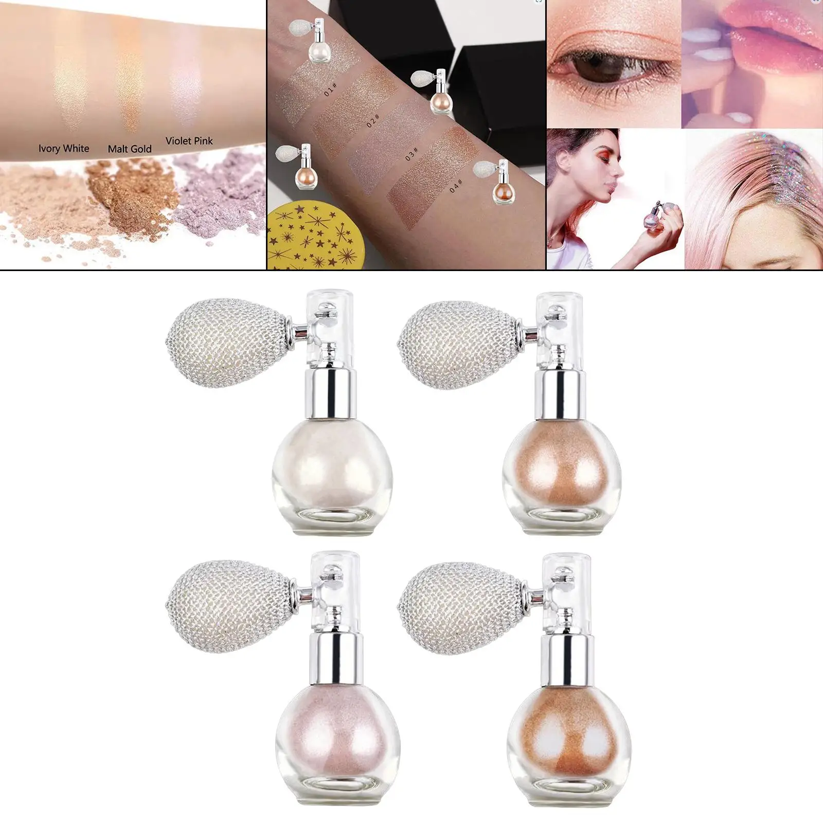 Highlighter Powder Spray Shiny Makeup Spray Sparkle Brighten Glitter Shimmer High Gloss Powder for Face Hair Cosmetic Body Women