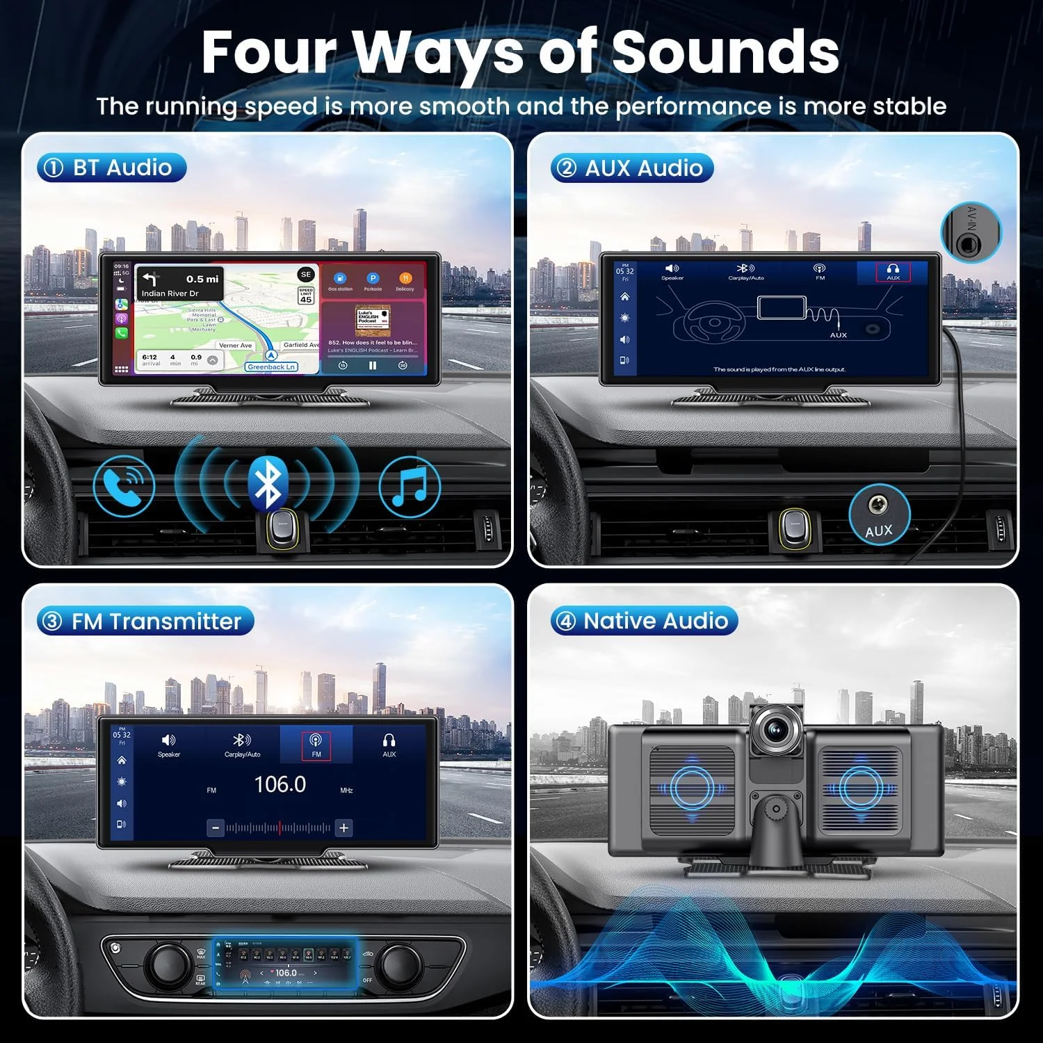 Jansite 10.26 Inch 4K DVR Wireless CarPlay & Android Auto Dash Cam GPS Navigation 24h Park Monitor Night Vision Rear View Mirror image 4