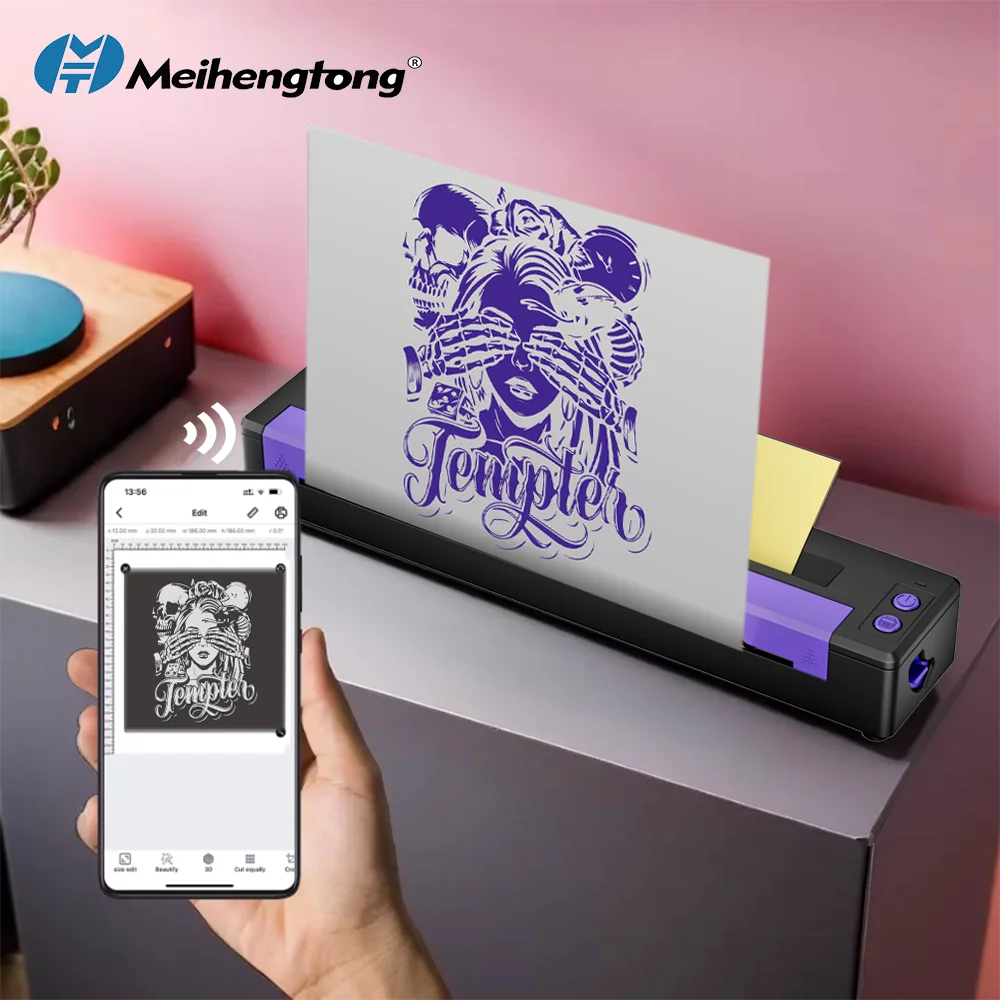 MHT-P19 Tattoo Transfer Machine Wireless Portable Tattoo Stencil Printer Bluetooth Mobile&PC Thermal A4 Tattoo Thermocopier