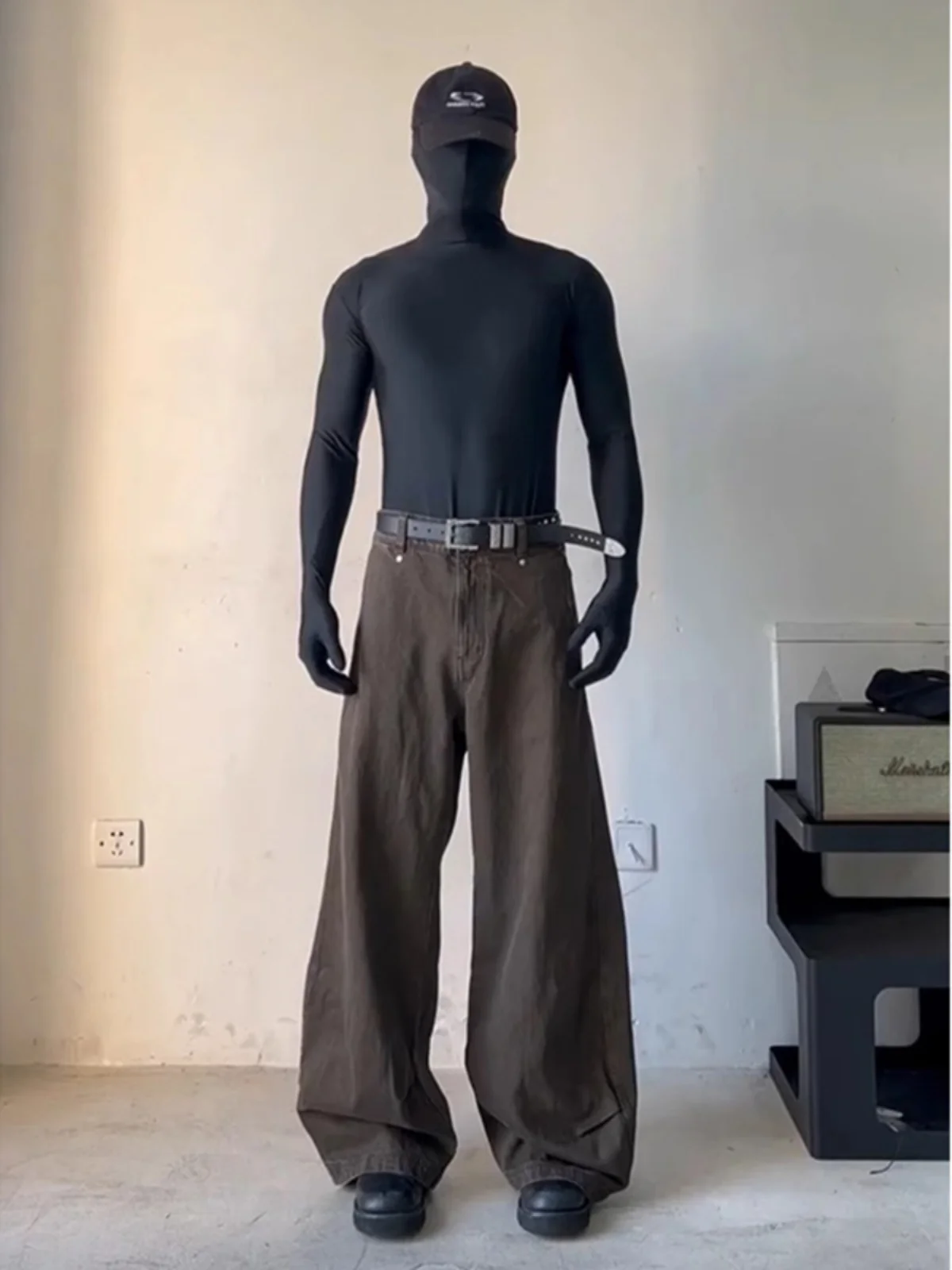 

Мужские джинсы с высокой талией, широкие, коричневые, в стиле Baggy, американский уличный стиль, микро-клеш, молодежные, трендовые, из хлопка и полиэстера