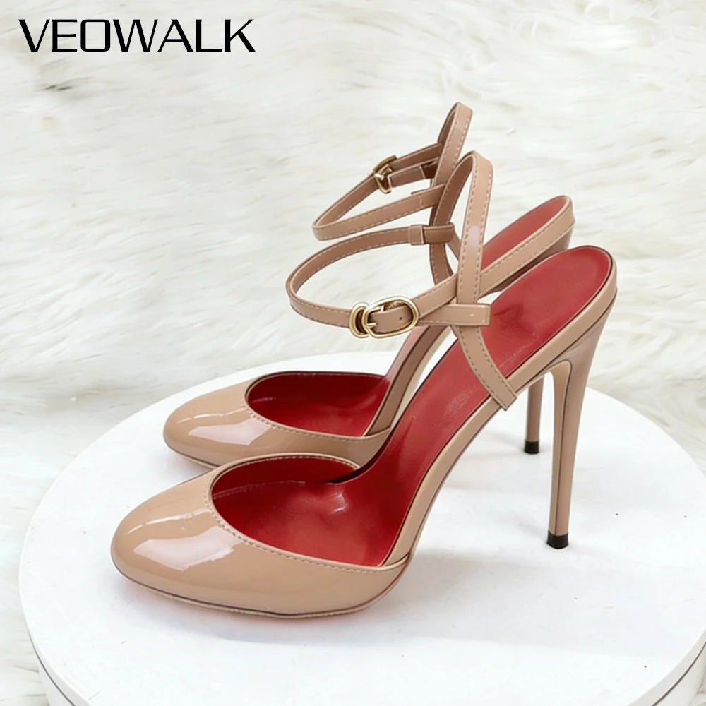 

Новинка Veowalk: Женские туфли-лодочки на супервысоком каблуке 12 см, нюдовые, из лакированной кожи, с ремешком на щиколотке, с круглым носком, на шпильке, сексуальные, для вечеринок и клубов