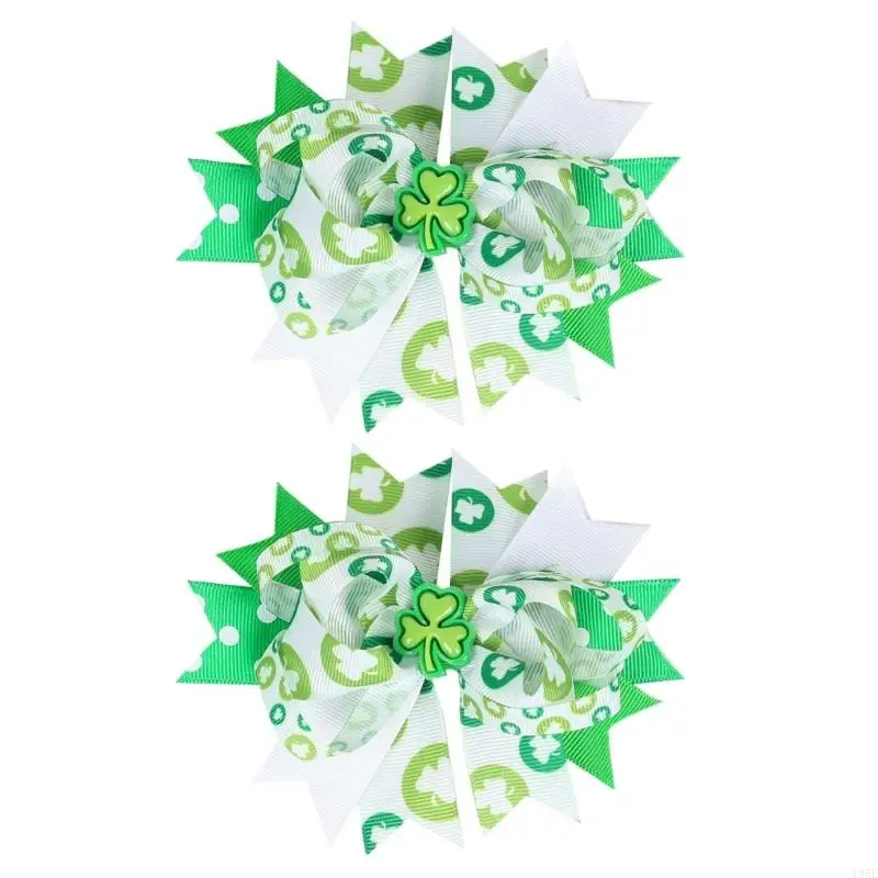 195E 2pcs Children's Irish Festival Bows Hair Clip Enhancing Festival Spirit Childrens Ribbon Hairpin Hair Decoration